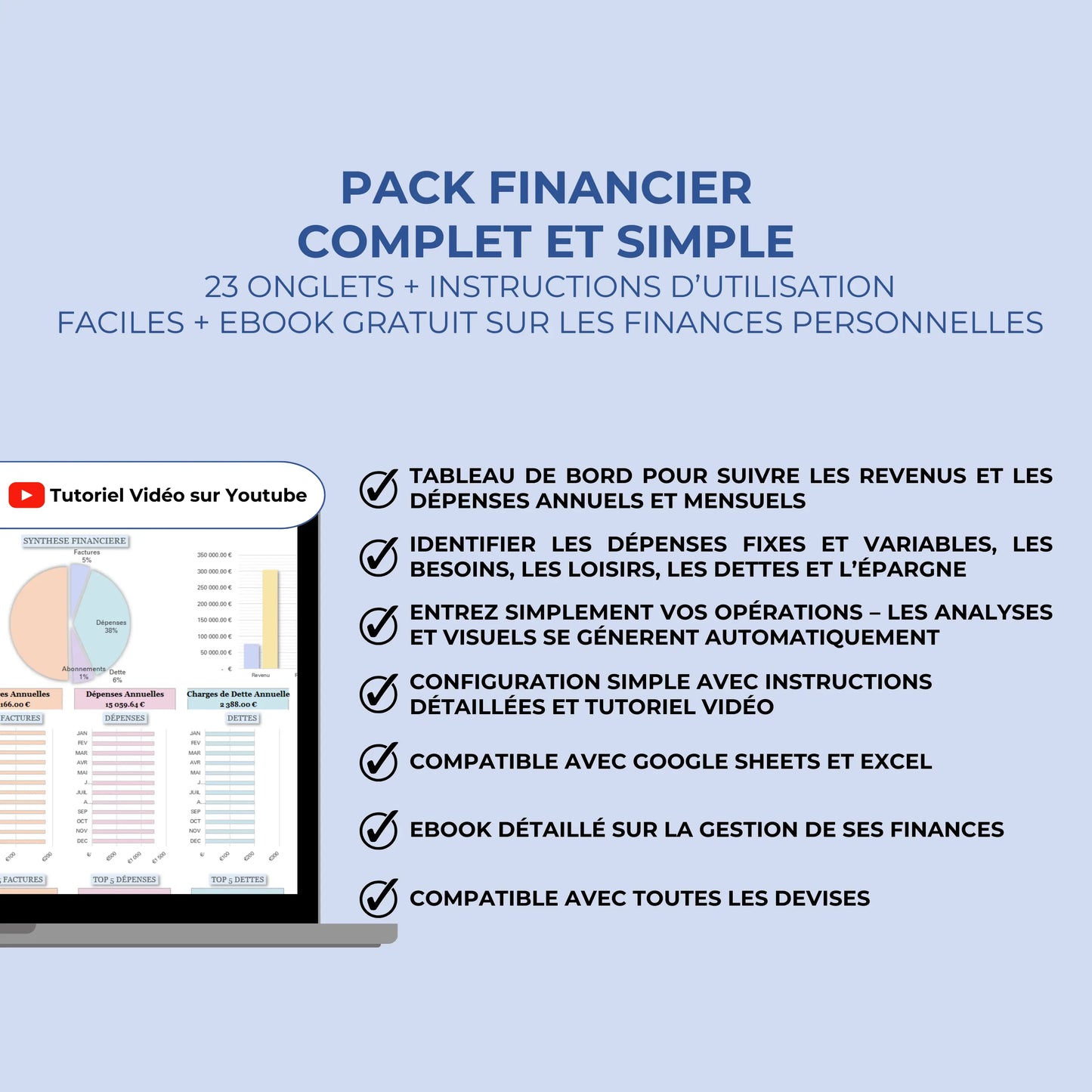 Budget Mensuel Français Budget Google Sheets & Excel Tableau Budget Excel Français Budget Planner Annuel Français Modèle Budget Facile & Rapide planificateur budgétaire Familial Excel en français planner Excel suivez vos dépenses et vos comptes facilement tableur Excel intuitif
