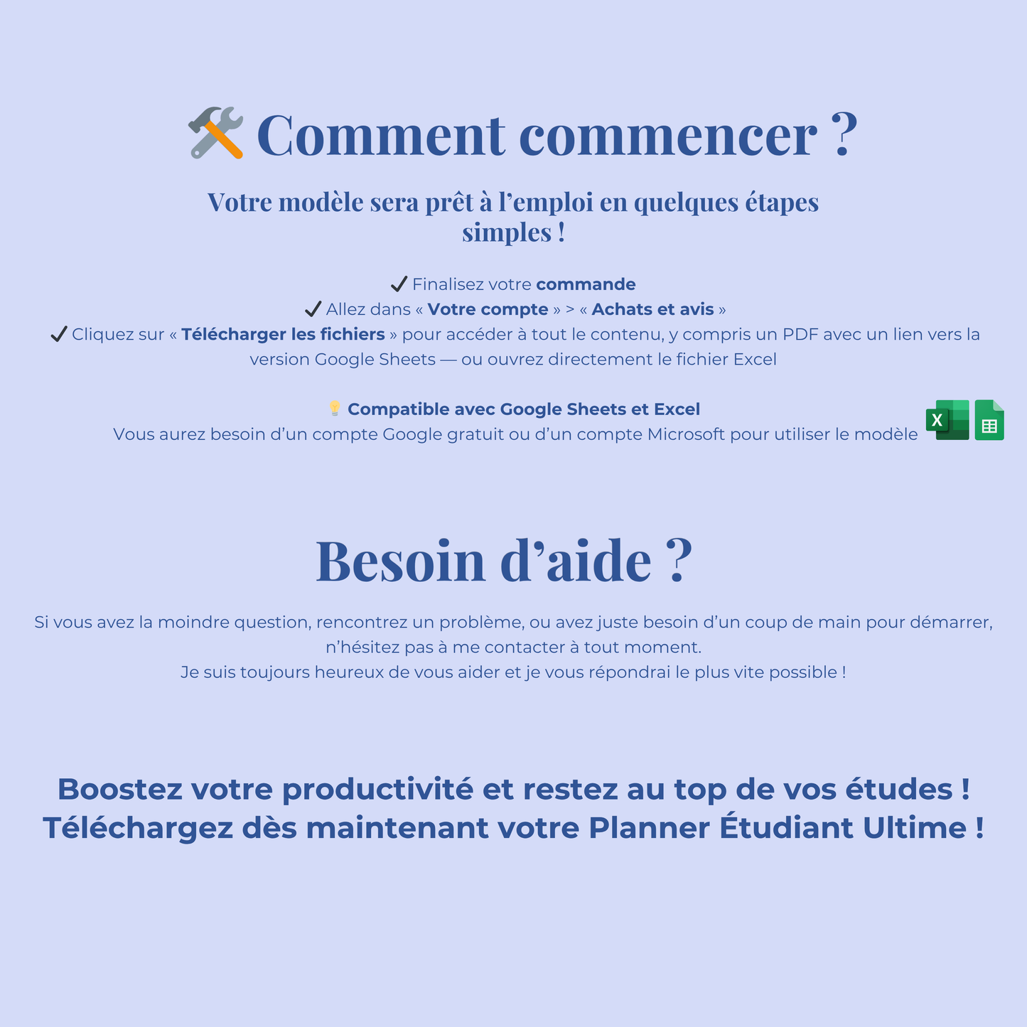 Planner Etudiant en Français Excel Google Sheets Organisateur pour étudiants Suivi devoirs cours révision Fac Modèle Etudes Université Ecole
