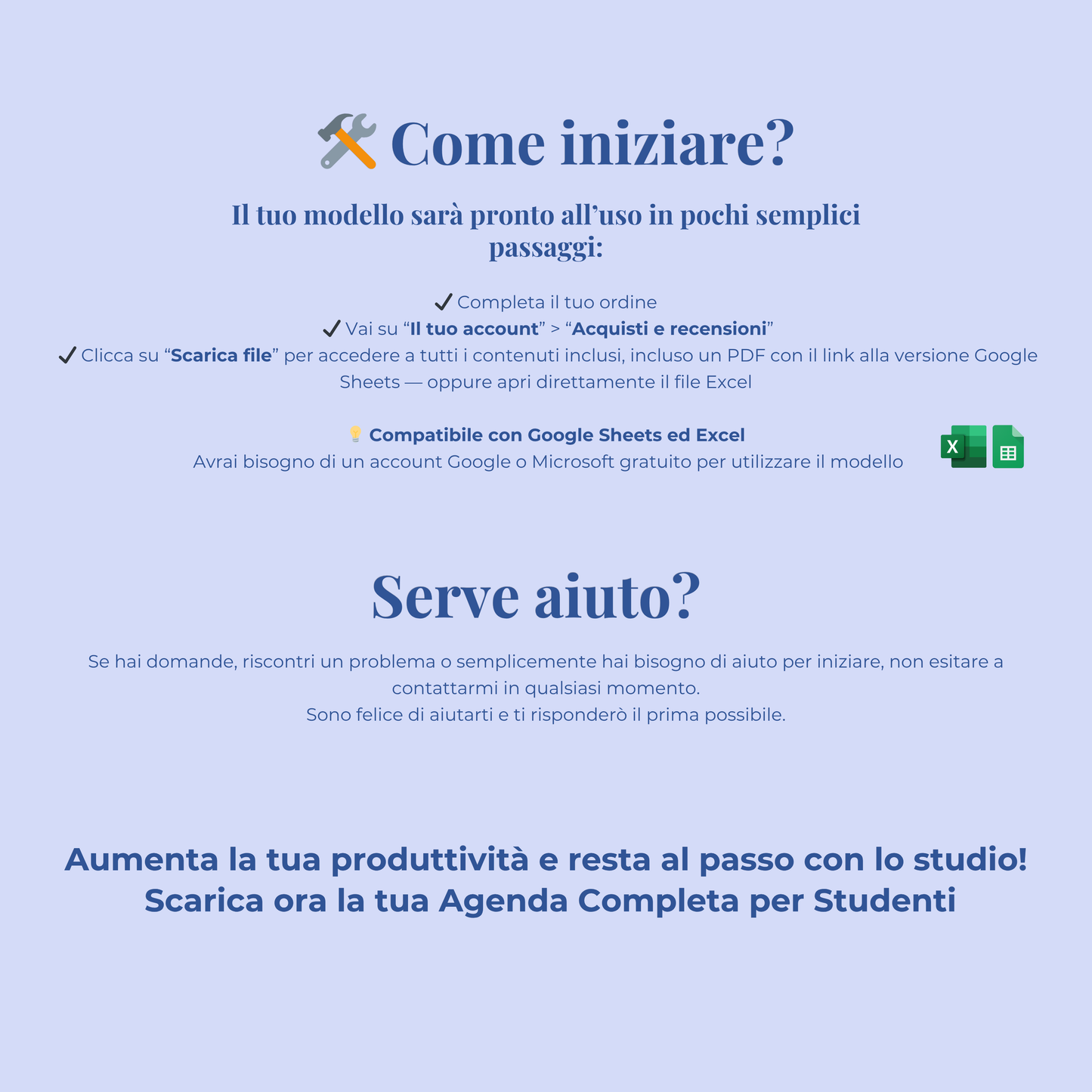 Planner studenti in italiano Excel Google Sheets organizzazione studente studio orario compiti università agenda scolastica completa voti