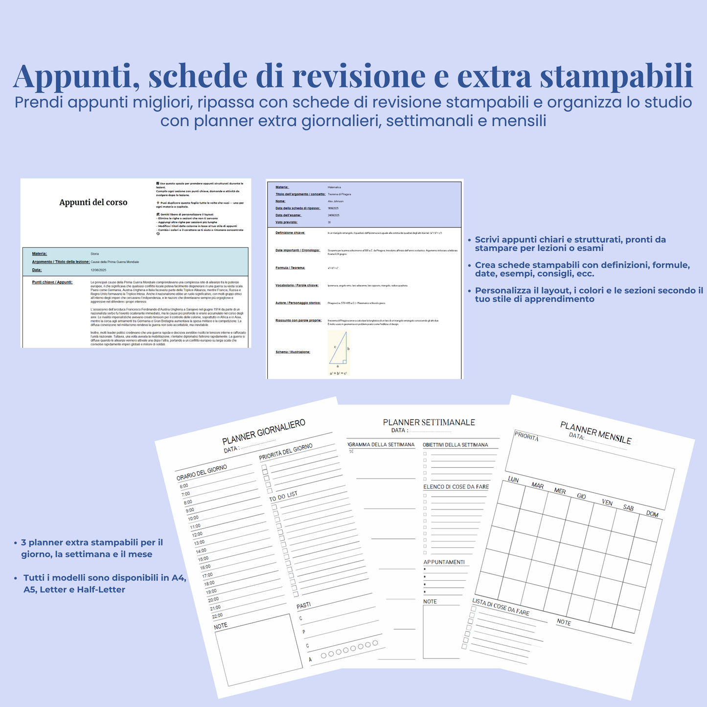 Planner studenti in italiano Excel Google Sheets organizzazione studente studio orario compiti università agenda scolastica completa voti