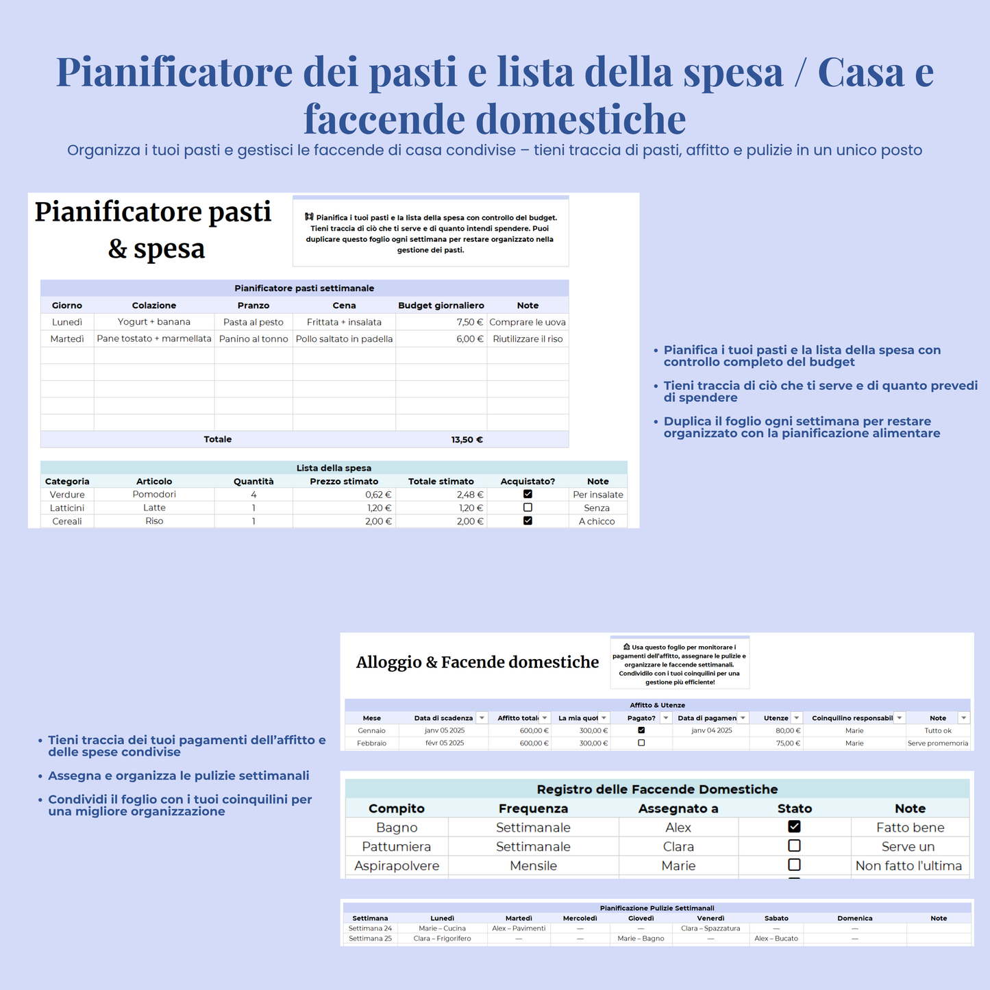 Planner studenti in italiano Excel Google Sheets organizzazione studente studio orario compiti università agenda scolastica completa voti