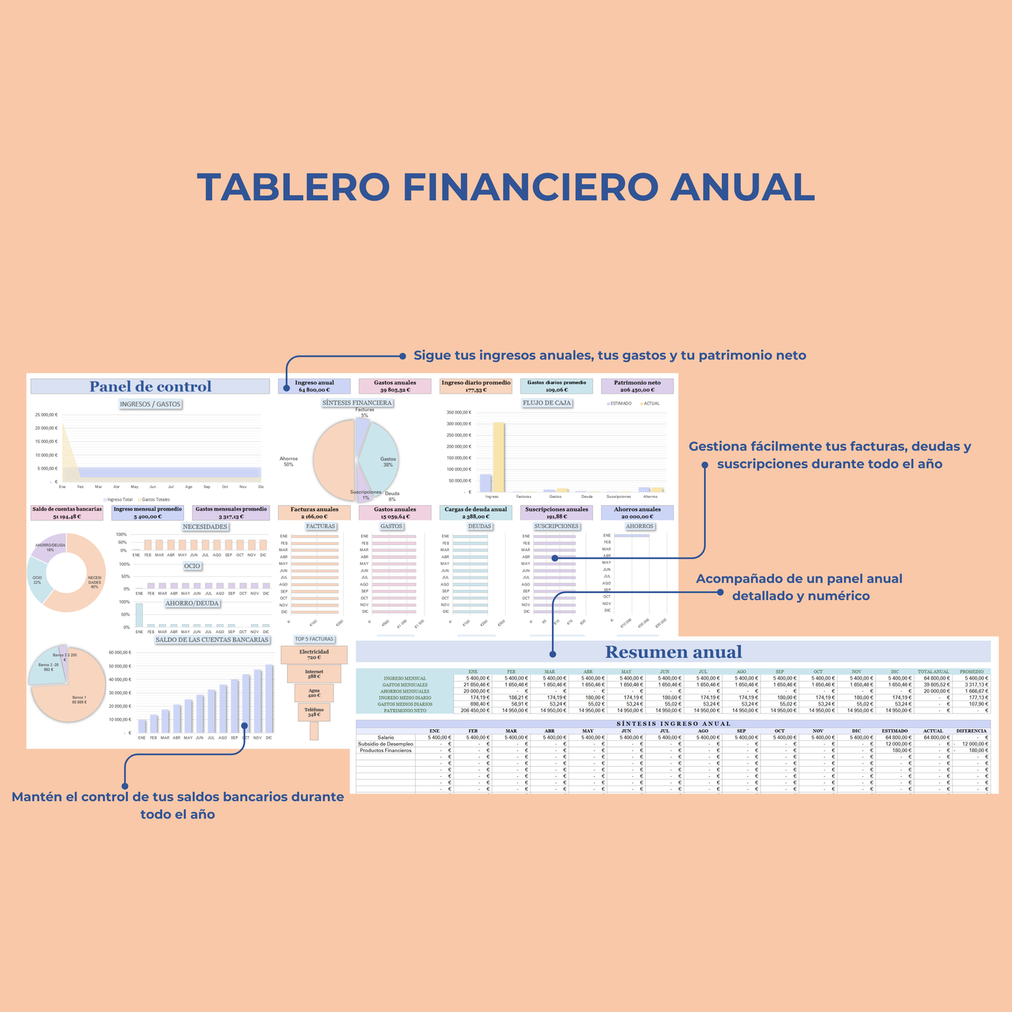 Presupuesto mensual en español Plantilla presupuesto personal anual Excel Hojas de cálculo Google planificador digital de ingresos y gastos