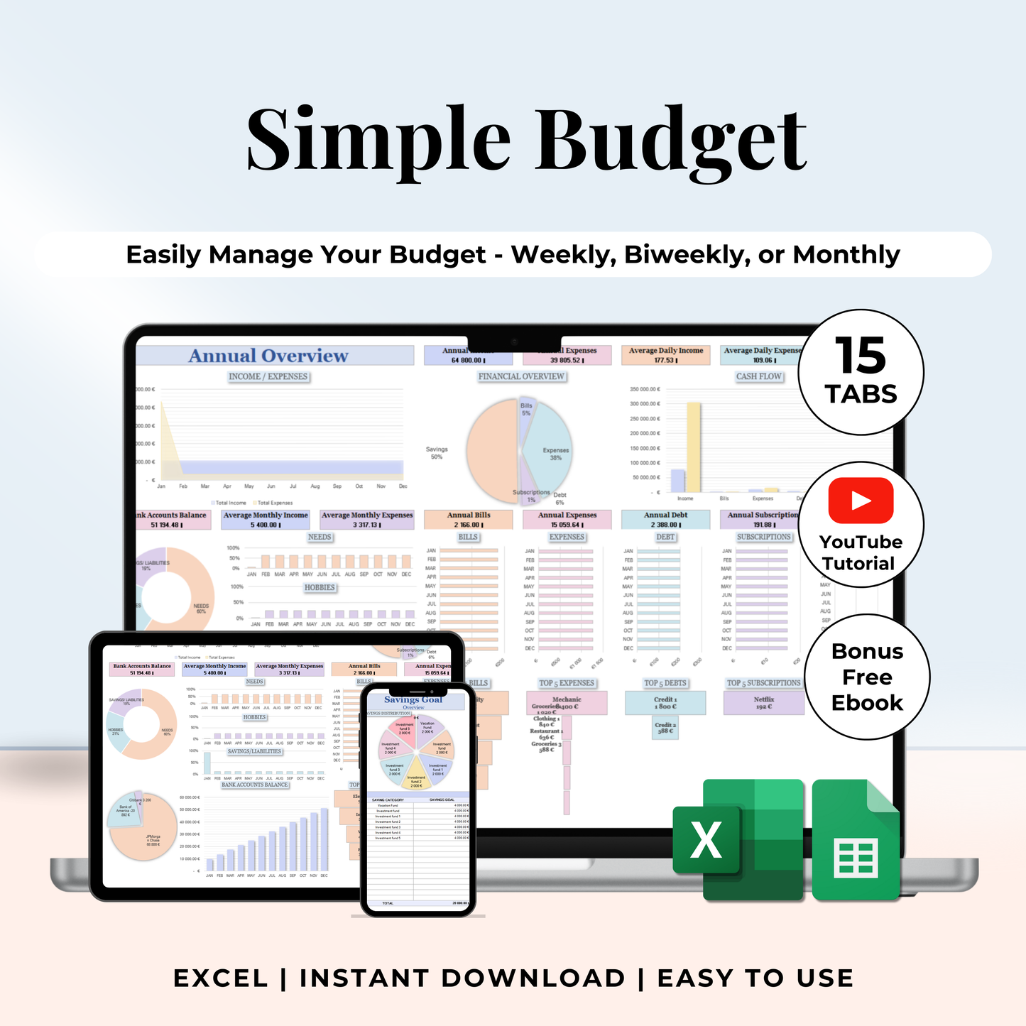 simple budget Excel easy budget planner basic budget beginner budget Google Sheets easy minimalist monthly personal planner easy money zero-based budget for beginners digital budget intuitive budget simple tracker