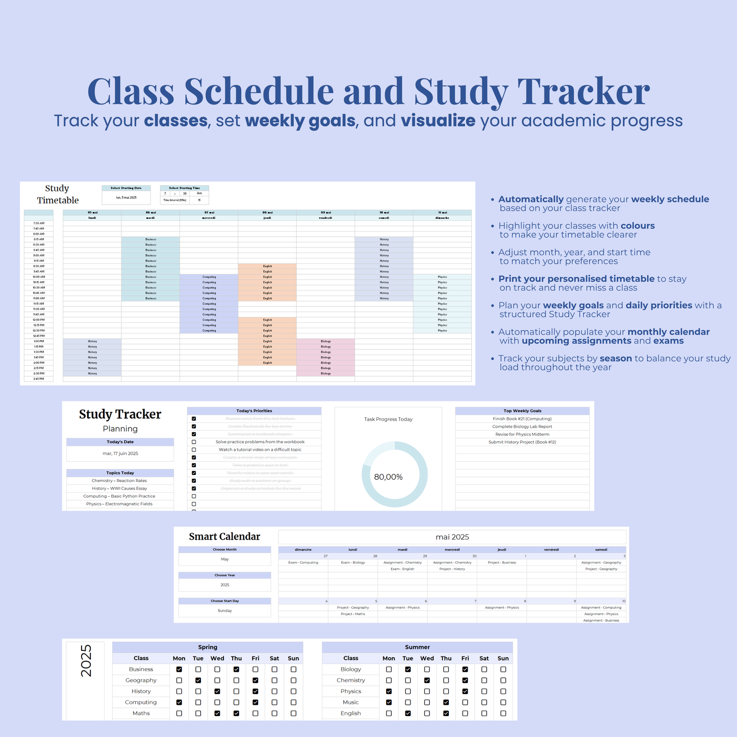 Ultimate Student Planner Spreadsheet Excel Google Sheets Assignment Tracker College Study Template University Task Planner Academic School