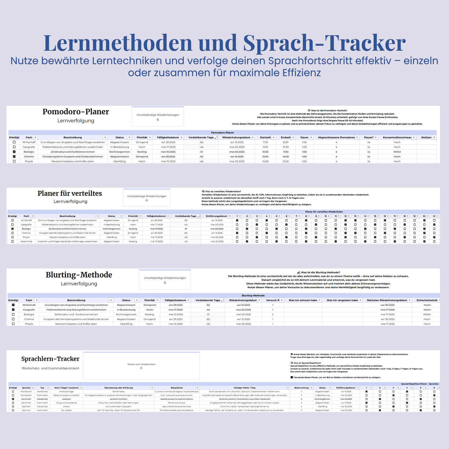 Ultimativer Studienplaner auf Deutsch Excel Google Sheets Studentenplaner Schulplaner Lernplan Vorlage Aufgabenplaner Tracker Uni Akademisch