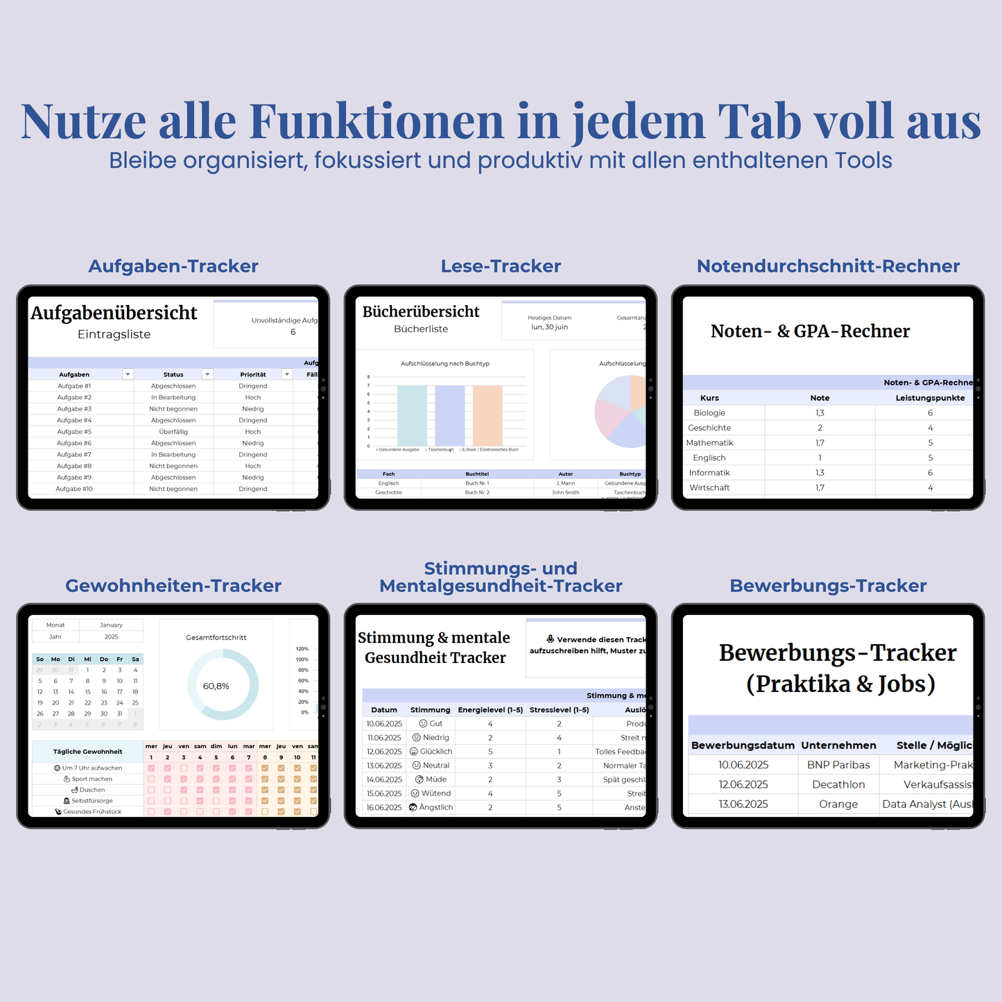 Ultimativer Studienplaner auf Deutsch Excel Google Sheets Studentenplaner Schulplaner Lernplan Vorlage Aufgabenplaner Tracker Uni Akademisch