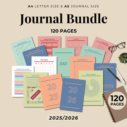 2025 2026 Mega Bullet Journal Bundle, Printable Journal Pages, Planner Pages, A4 A5 US Letter Size