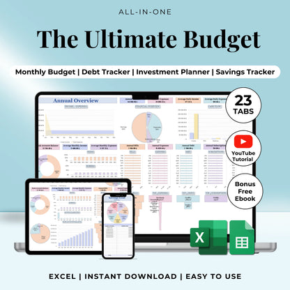 Budget Spreadsheet Budget Google Sheets Annual Budget Monthly Template Financial Planner Investment Tracker Home Buying Power paycheck biweekly debt bill calendar Retirement Planner zero based budget family budget excel template