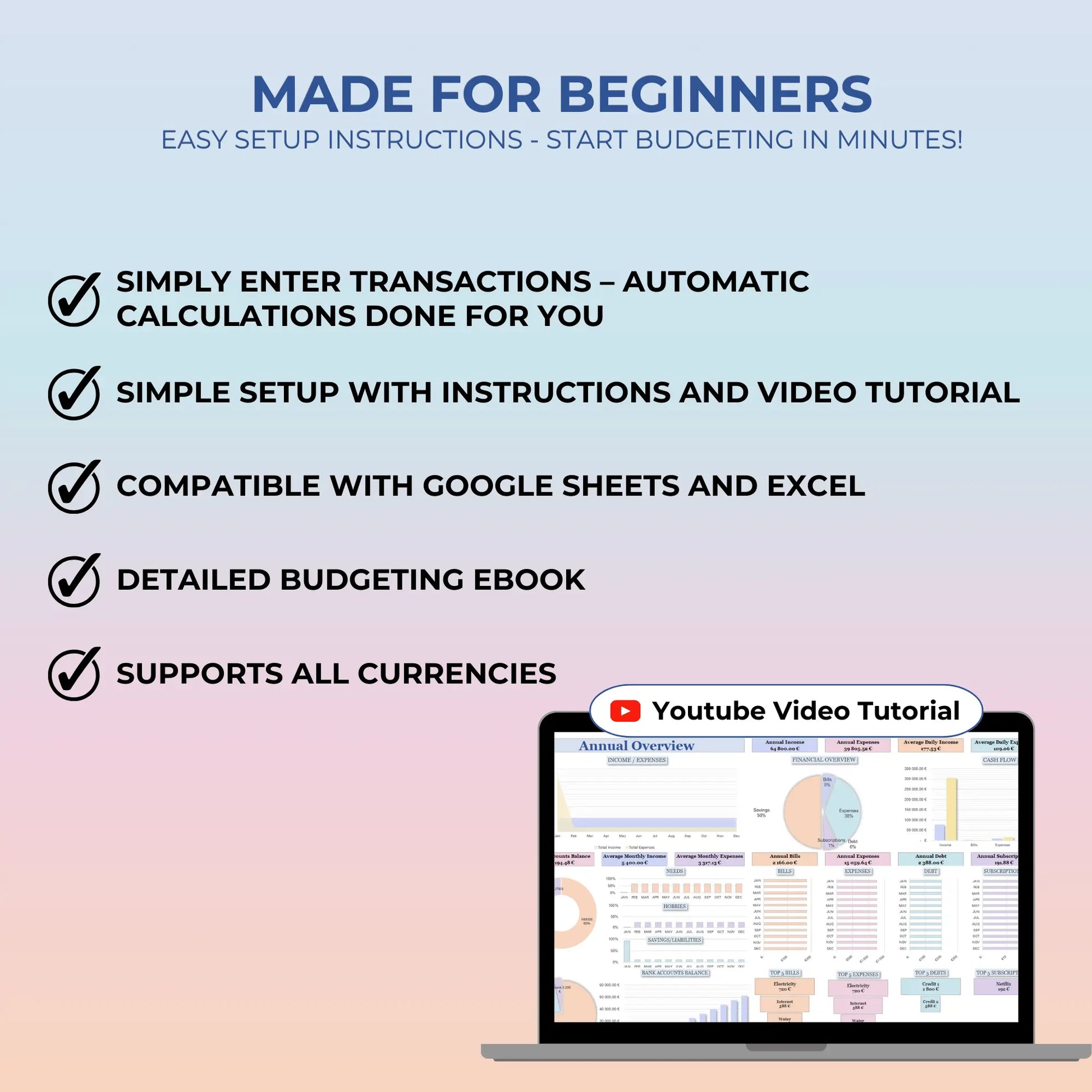 simple budget Excel easy budget planner basic budget beginner budget Google Sheets easy minimalist monthly personal planner easy money zero-based budget for beginners digital budget intuitive budget simple tracker