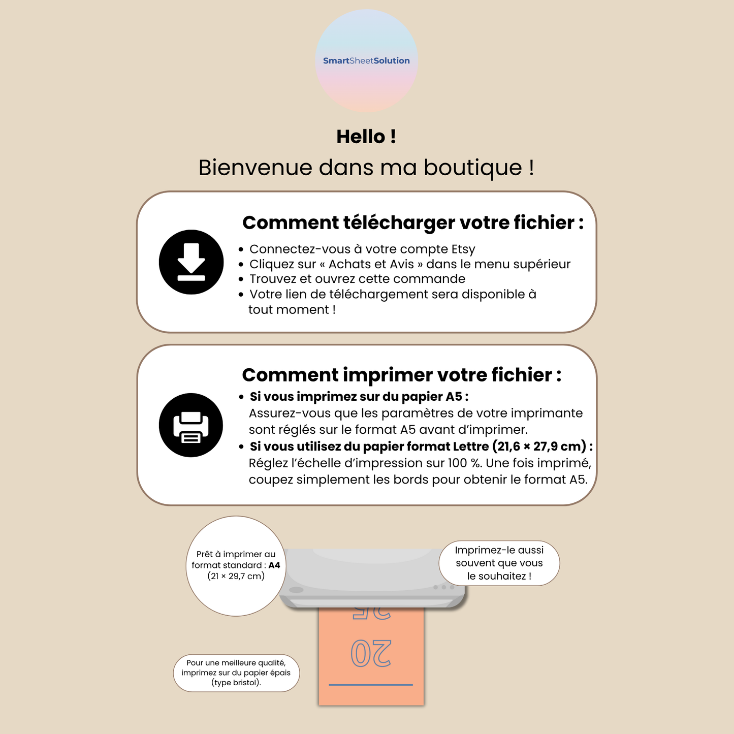 Bullet Journal 2025-2026 en français, Ensemble de pages de journal à imprimer, Pack complet de pages de planner, format A4 A5