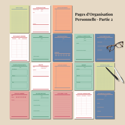 Bullet Journal 2025-2026 en français, Ensemble de pages de journal à imprimer, Pack complet de pages de planner, format A4 A5