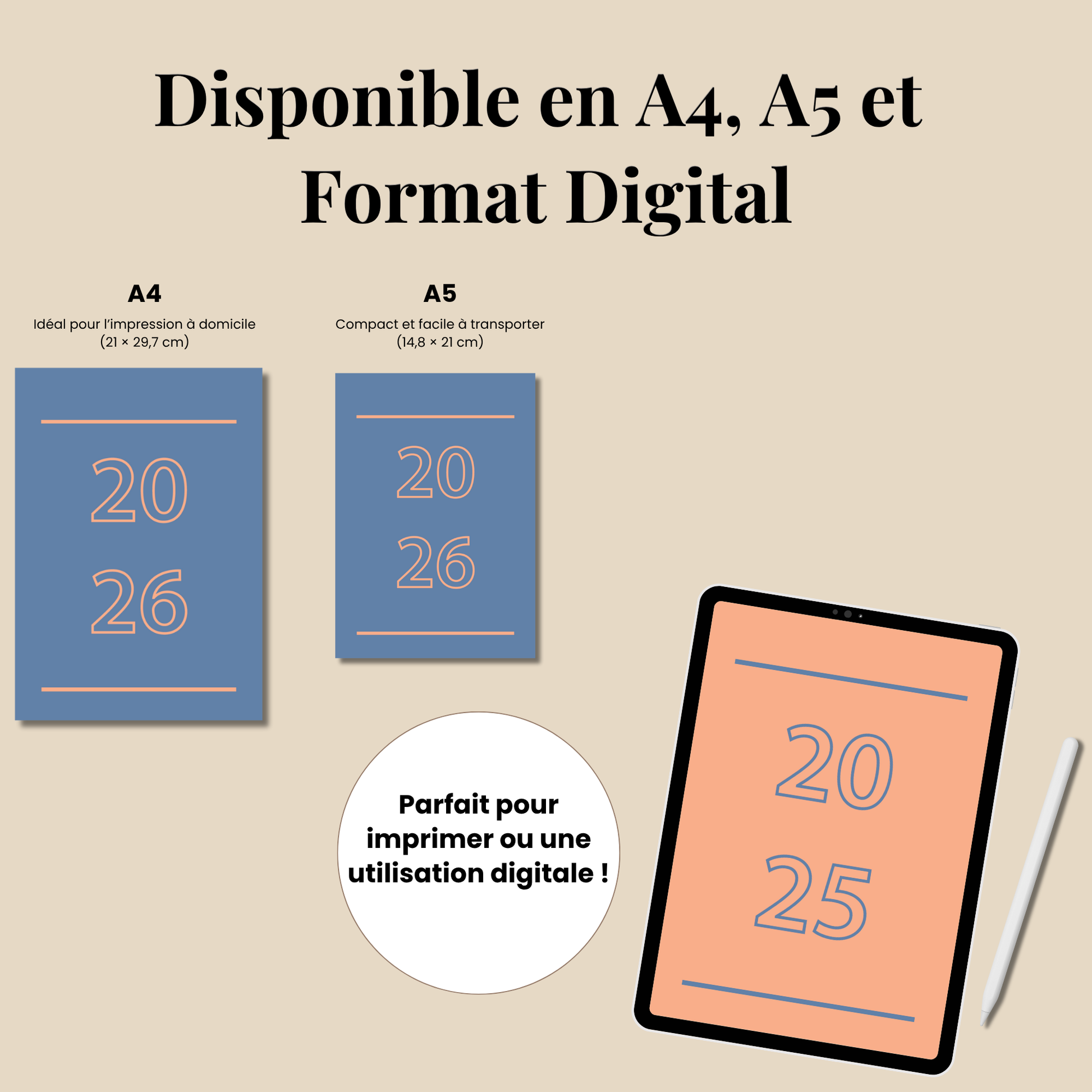 Bullet Journal 2025-2026 en français, Ensemble de pages de journal à imprimer, Pack complet de pages de planner, format A4 A5