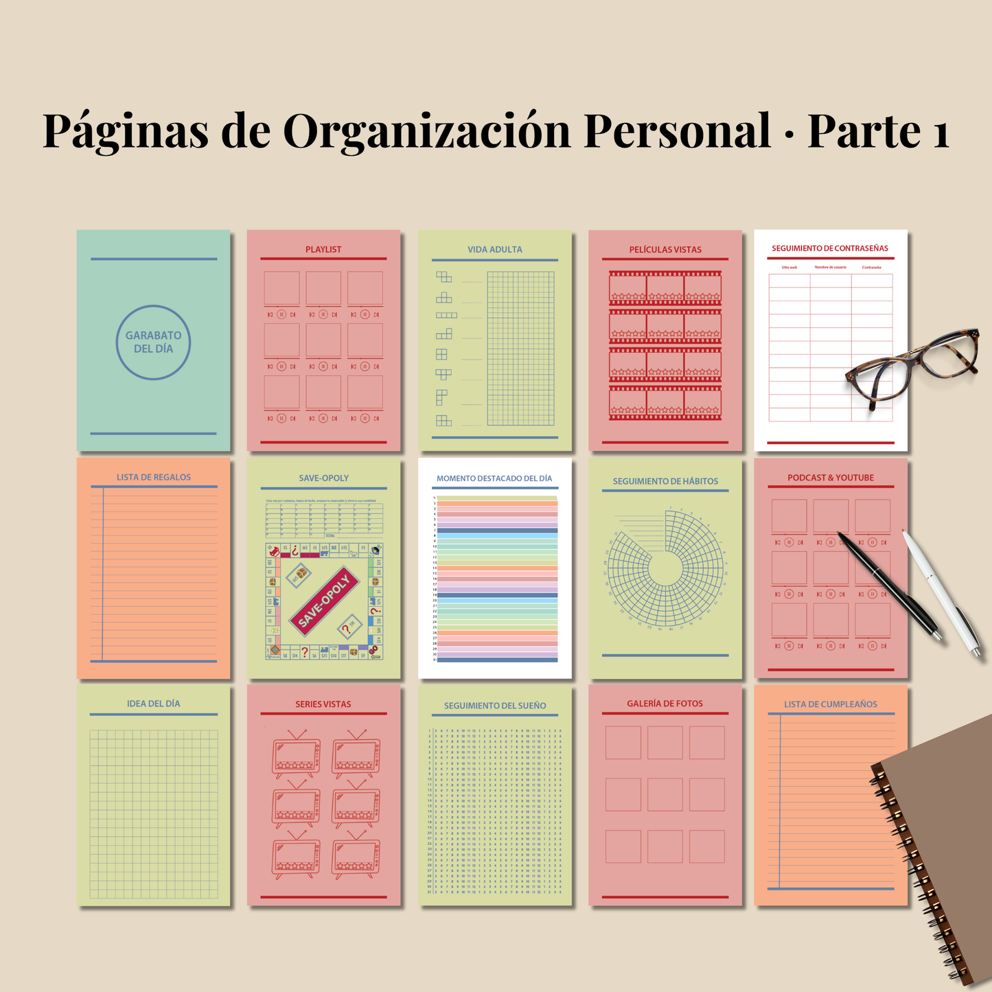 Bullet Journal 2025 2026 imprimible en español, Pack completo paginas planner A4 y A5, Plantillas editable PDF, Bujo, Planificador agenda