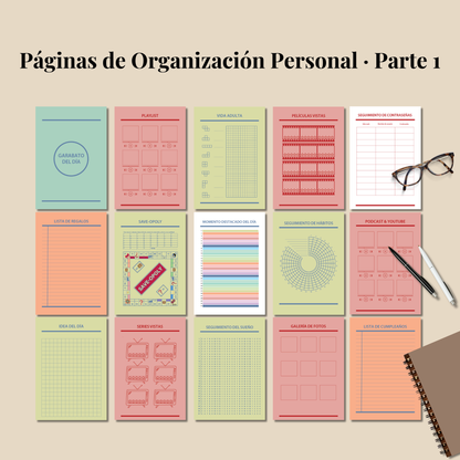 Bullet Journal 2025 2026 imprimible en español, Pack completo paginas planner A4 y A5, Plantillas editable PDF, Bujo, Planificador agenda