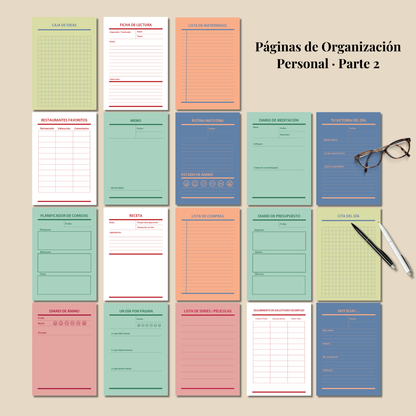 Bullet Journal 2025 2026 imprimible en español, Pack completo paginas planner A4 y A5, Plantillas editable PDF, Bujo, Planificador agenda