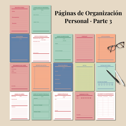 Bullet Journal 2025 2026 imprimible en español, Pack completo paginas planner A4 y A5, Plantillas editable PDF, Bujo, Planificador agenda