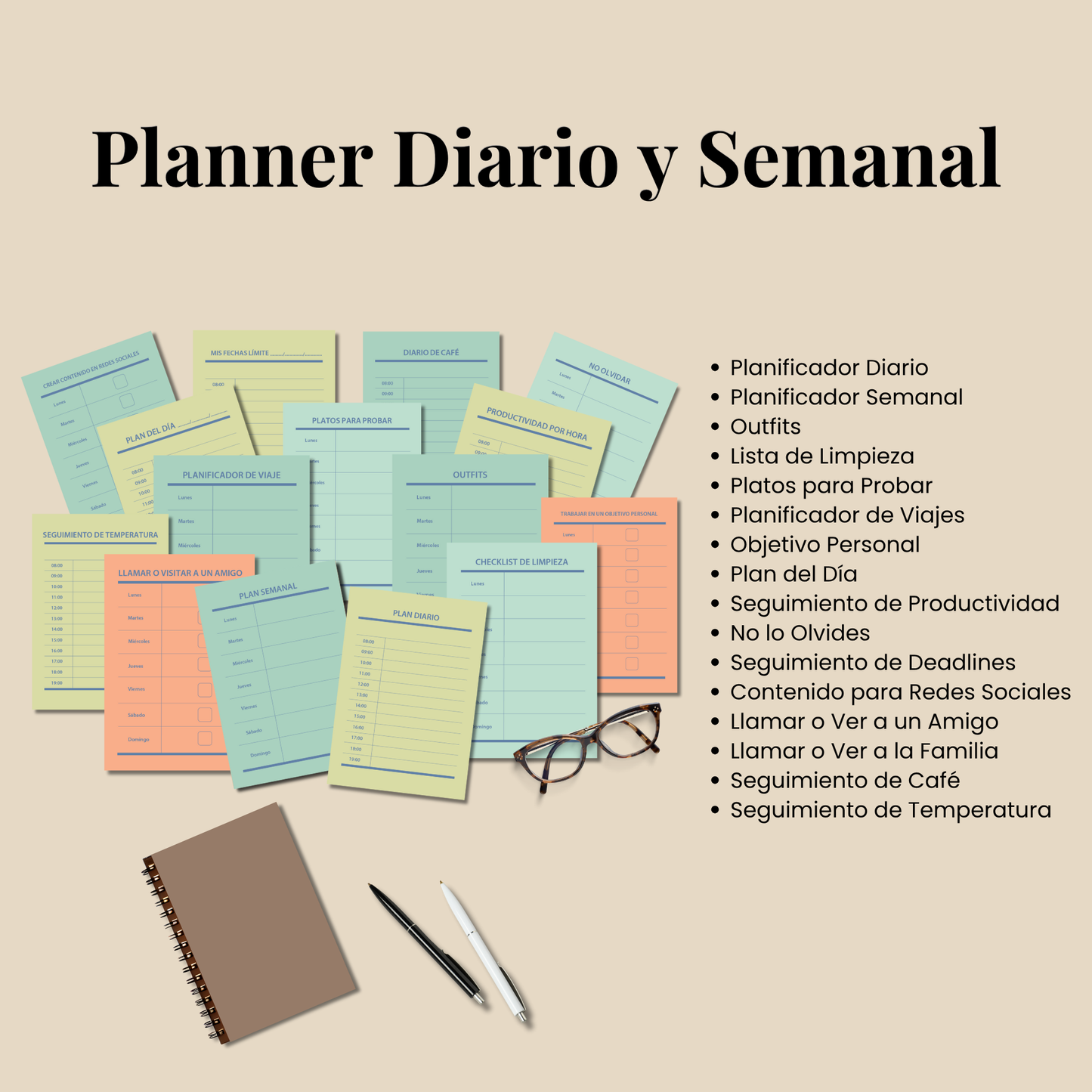 Bullet Journal 2025 2026 imprimible en español, Pack completo paginas planner A4 y A5, Plantillas editable PDF, Bujo, Planificador agenda