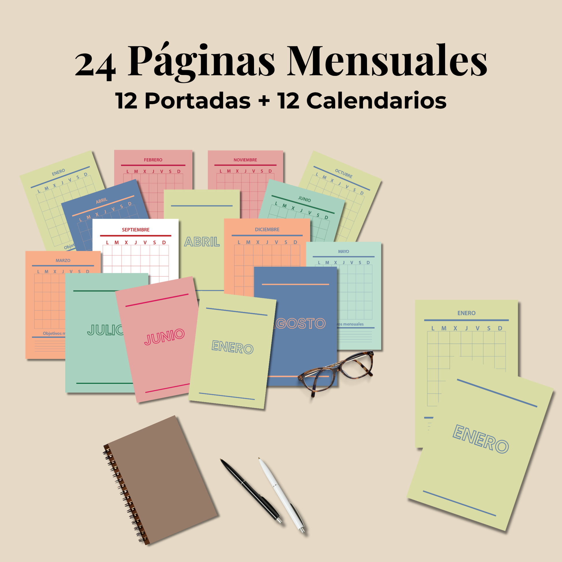 Bullet Journal 2025 2026 imprimible en español, Pack completo paginas planner A4 y A5, Plantillas editable PDF, Bujo, Planificador agenda