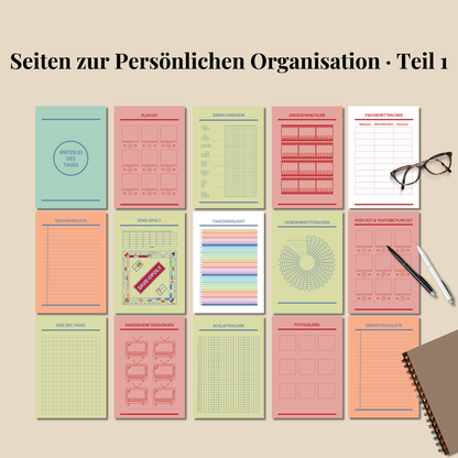 Druckbare Bullet Journal Seiten A4 A5 auf Deutsch, Komplettes Planner Set 2025–2026, Druckvorlagen zum Ausdrucken
