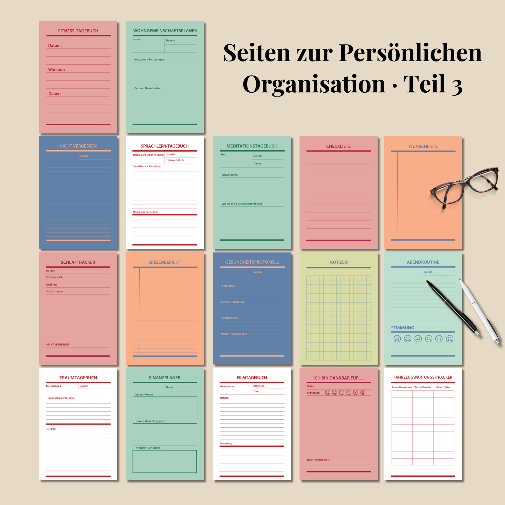 Druckbare Bullet Journal Seiten A4 A5 auf Deutsch, Komplettes Planner Set 2025–2026, Druckvorlagen zum Ausdrucken