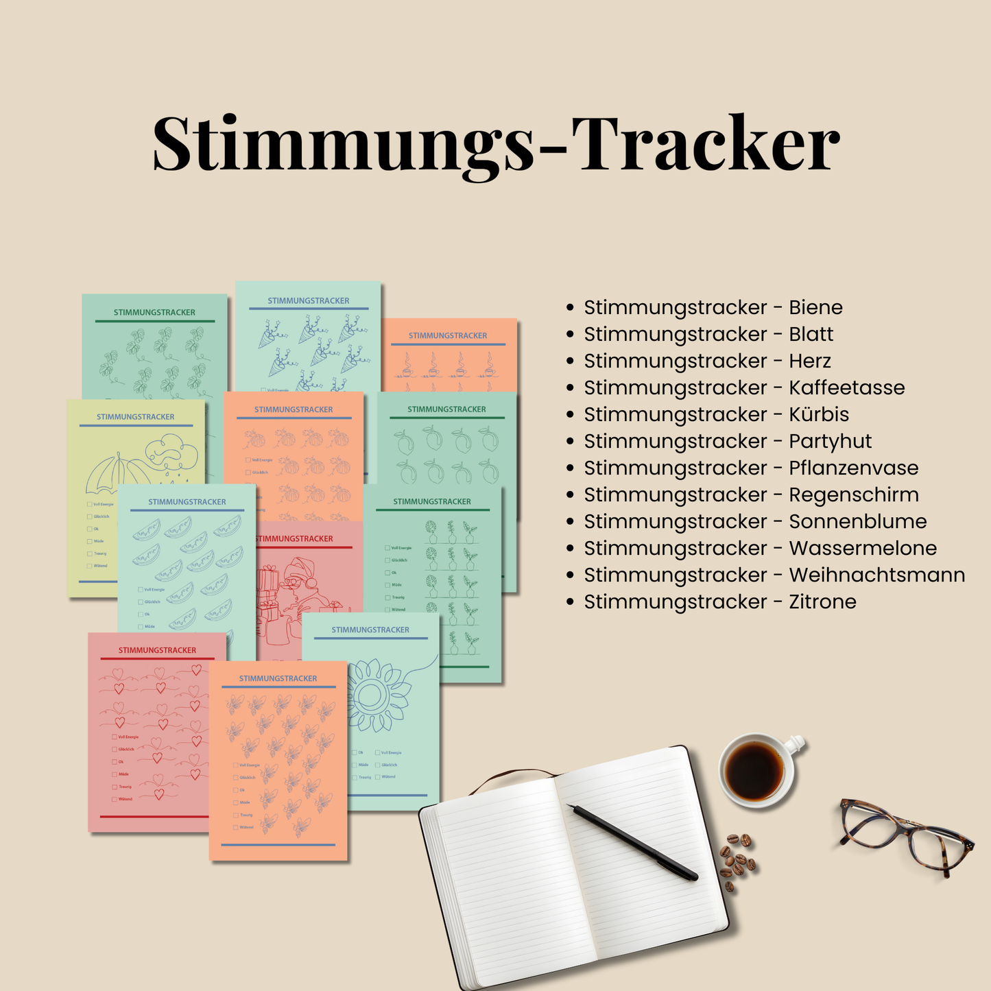 Druckbare Bullet Journal Seiten A4 A5 auf Deutsch, Komplettes Planner Set 2025–2026, Druckvorlagen zum Ausdrucken