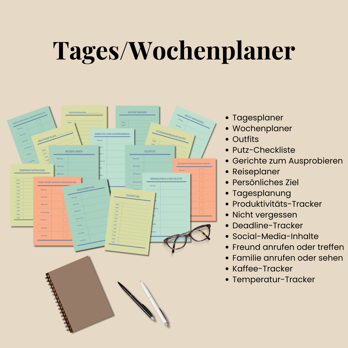 Druckbare Bullet Journal Seiten A4 A5 auf Deutsch, Komplettes Planner Set 2025–2026, Druckvorlagen zum Ausdrucken