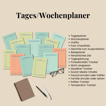 Druckbare Bullet Journal Seiten A4 A5 auf Deutsch, Komplettes Planner Set 2025–2026, Druckvorlagen zum Ausdrucken