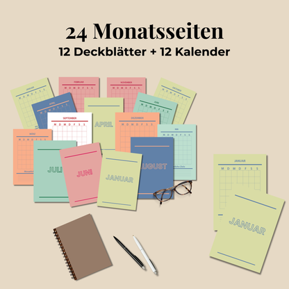 Druckbare Bullet Journal Seiten A4 A5 auf Deutsch, Komplettes Planner Set 2025–2026, Druckvorlagen zum Ausdrucken