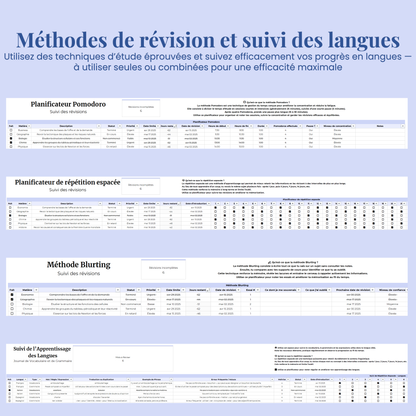 Planner Etudiant en Français Excel Google Sheets Organisateur pour étudiants Suivi devoirs cours révision Fac Modèle Etudes Université Ecole