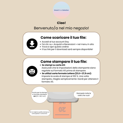 Planner Stampabile A4 A5 in italiano, Set Completo Pagine Agenda da Stampare, Bullet Journal stampabili, Abitudini e Umore Lettura Benessere