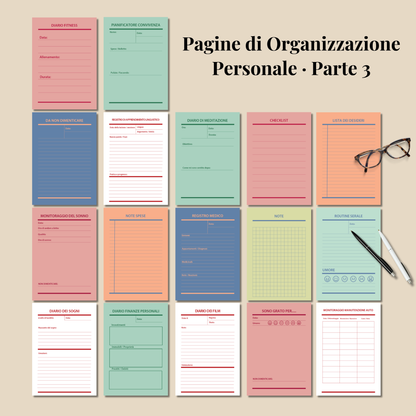 Planner Stampabile A4 A5 in italiano, Set Completo Pagine Agenda da Stampare, Bullet Journal stampabili, Abitudini e Umore Lettura Benessere