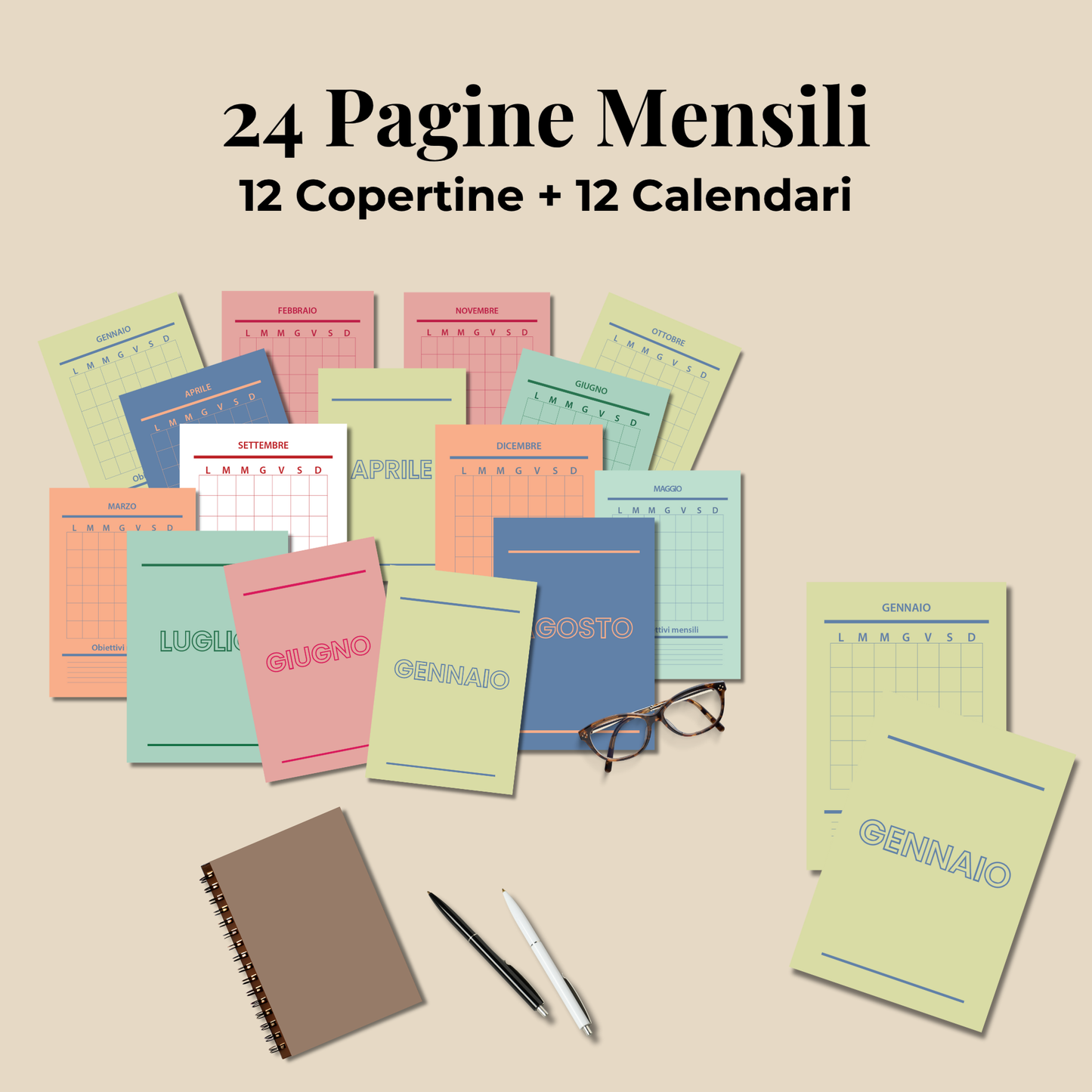 Planner Stampabile A4 A5 in italiano, Set Completo Pagine Agenda da Stampare, Bullet Journal stampabili, Abitudini e Umore Lettura Benessere