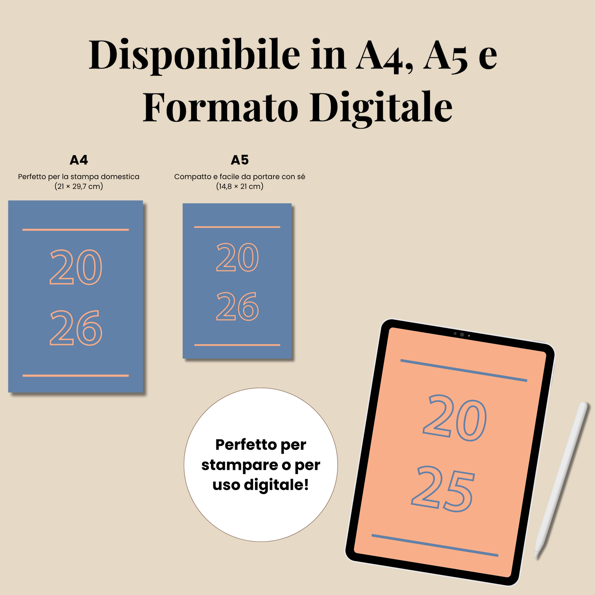 Planner Stampabile A4 A5 in italiano, Set Completo Pagine Agenda da Stampare, Bullet Journal stampabili, Abitudini e Umore Lettura Benessere