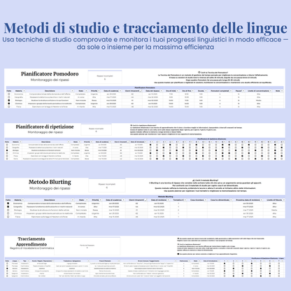 Planner studenti in italiano Excel Google Sheets organizzazione studente studio orario compiti università agenda scolastica completa voti