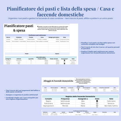 Planner studenti in italiano Excel Google Sheets organizzazione studente studio orario compiti università agenda scolastica completa voti