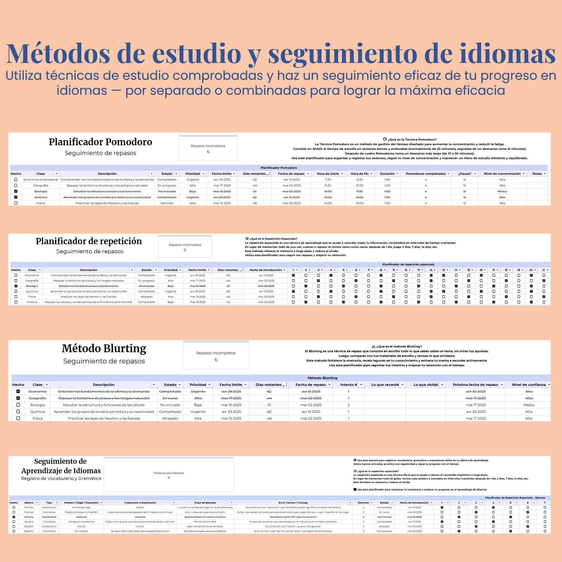 Plantilla Estudiantil en Español Excel Google Sheets Planificador Tareas Universidad Escuela Cursos Estudios Organización Estudiante Planner