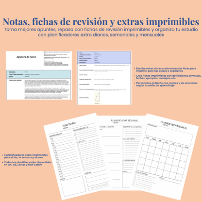 Plantilla Estudiantil en Español Excel Google Sheets Planificador Tareas Universidad Escuela Cursos Estudios Organización Estudiante Planner