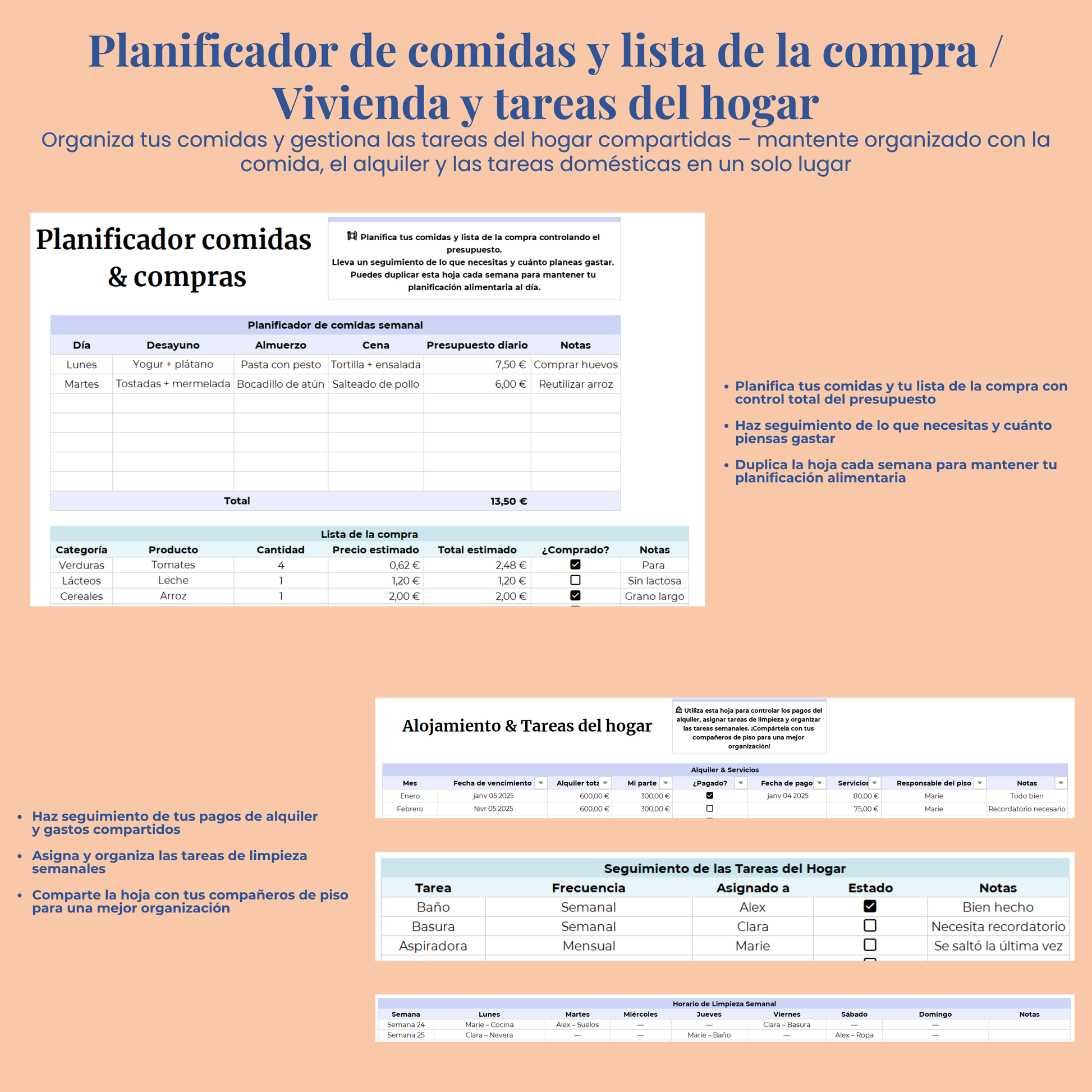 Plantilla Estudiantil en Español Excel Google Sheets Planificador Tareas Universidad Escuela Cursos Estudios Organización Estudiante Planner