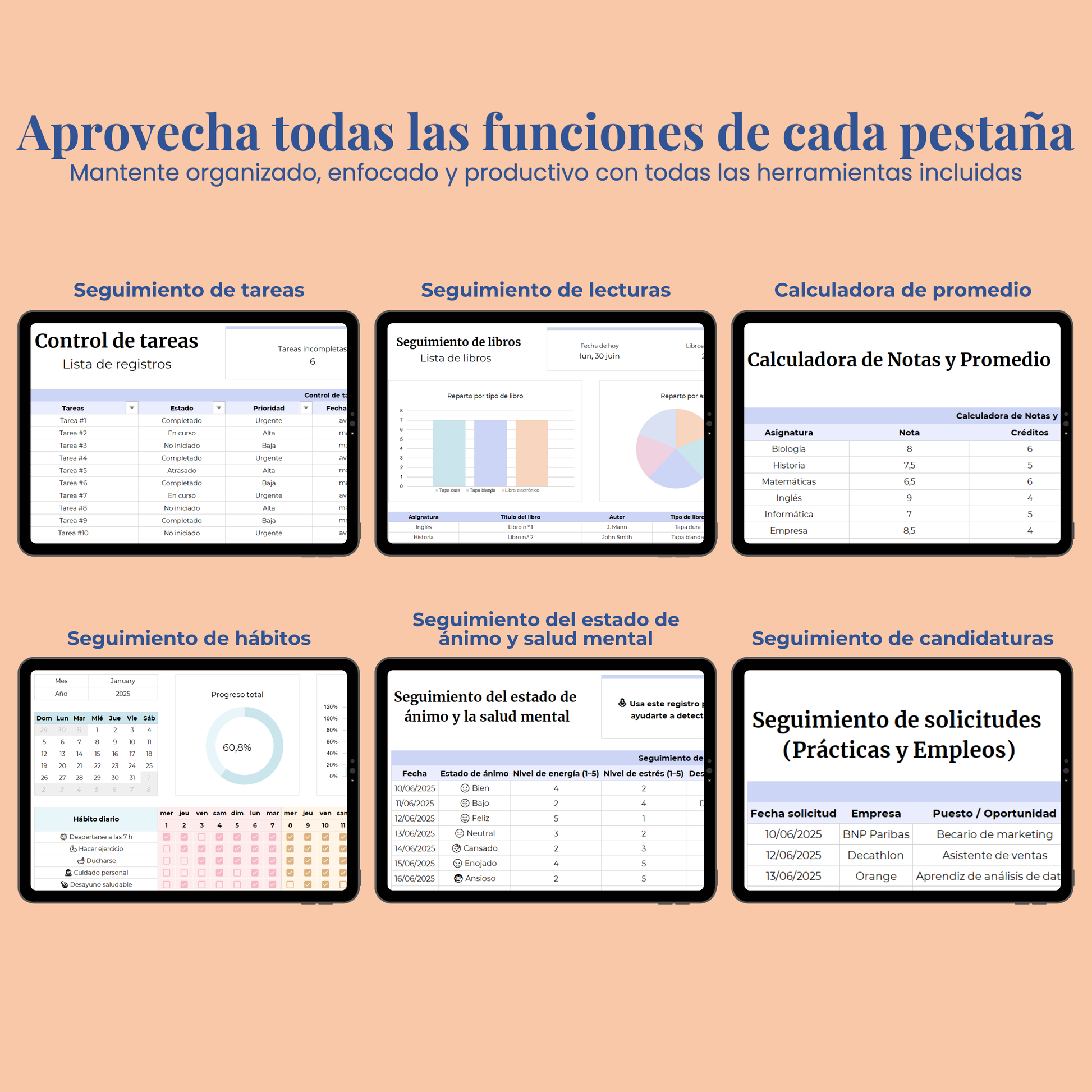 Plantilla Estudiantil en Español Excel Google Sheets Planificador Tareas Universidad Escuela Cursos Estudios Organización Estudiante Planner