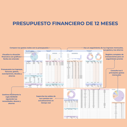 Presupuesto mensual en español Plantilla presupuesto personal anual Excel Hojas de cálculo Google planificador digital de ingresos y gastos
