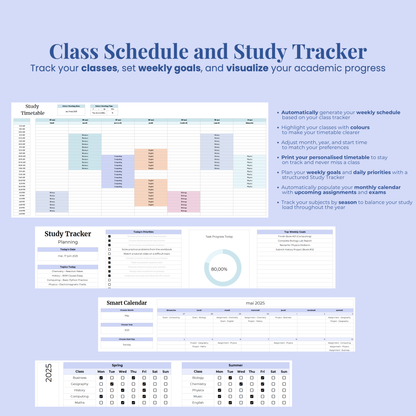 Ultimate Student Planner Spreadsheet Excel Google Sheets Assignment Tracker College Study Template University Task Planner Academic School