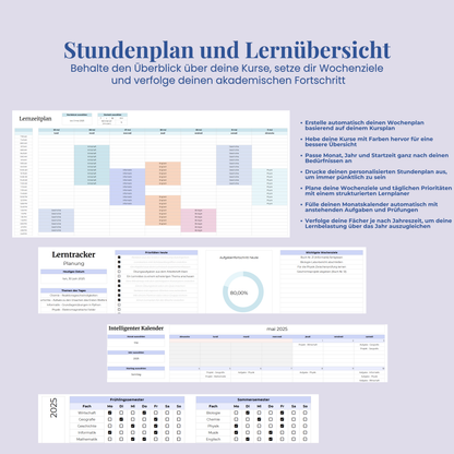 Ultimativer Studienplaner auf Deutsch Excel Google Sheets Studentenplaner Schulplaner Lernplan Vorlage Aufgabenplaner Tracker Uni Akademisch