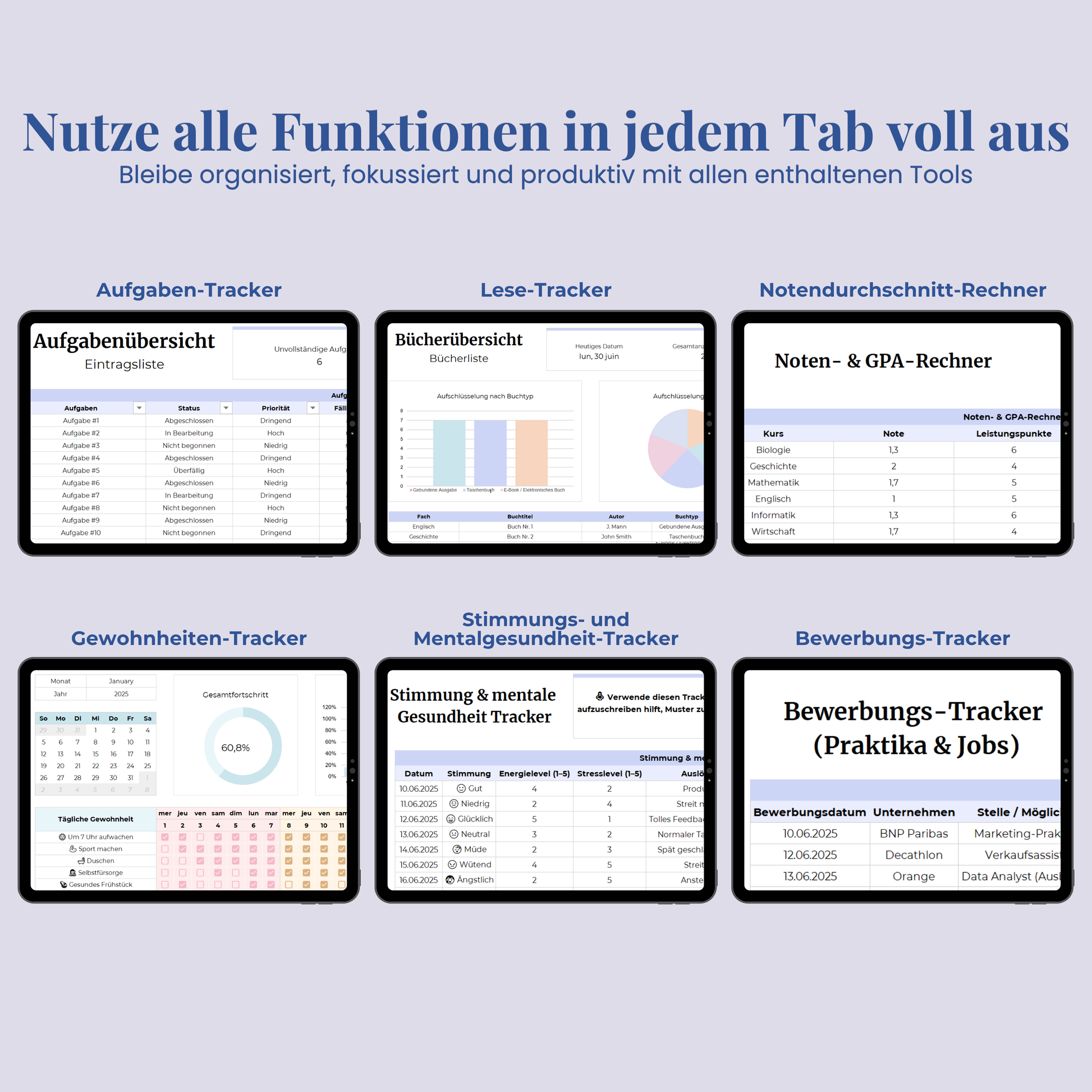 Ultimativer Studienplaner auf Deutsch Excel Google Sheets Studentenplaner Schulplaner Lernplan Vorlage Aufgabenplaner Tracker Uni Akademisch