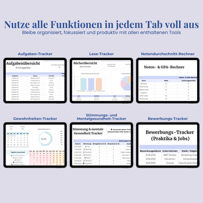 Ultimativer Studienplaner auf Deutsch Excel Google Sheets Studentenplaner Schulplaner Lernplan Vorlage Aufgabenplaner Tracker Uni Akademisch