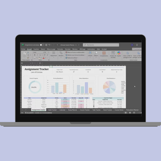 Ultimate Student Planner Spreadsheet Excel Google Sheets Assignment Tracker College Study Template University Task Planner Academic School