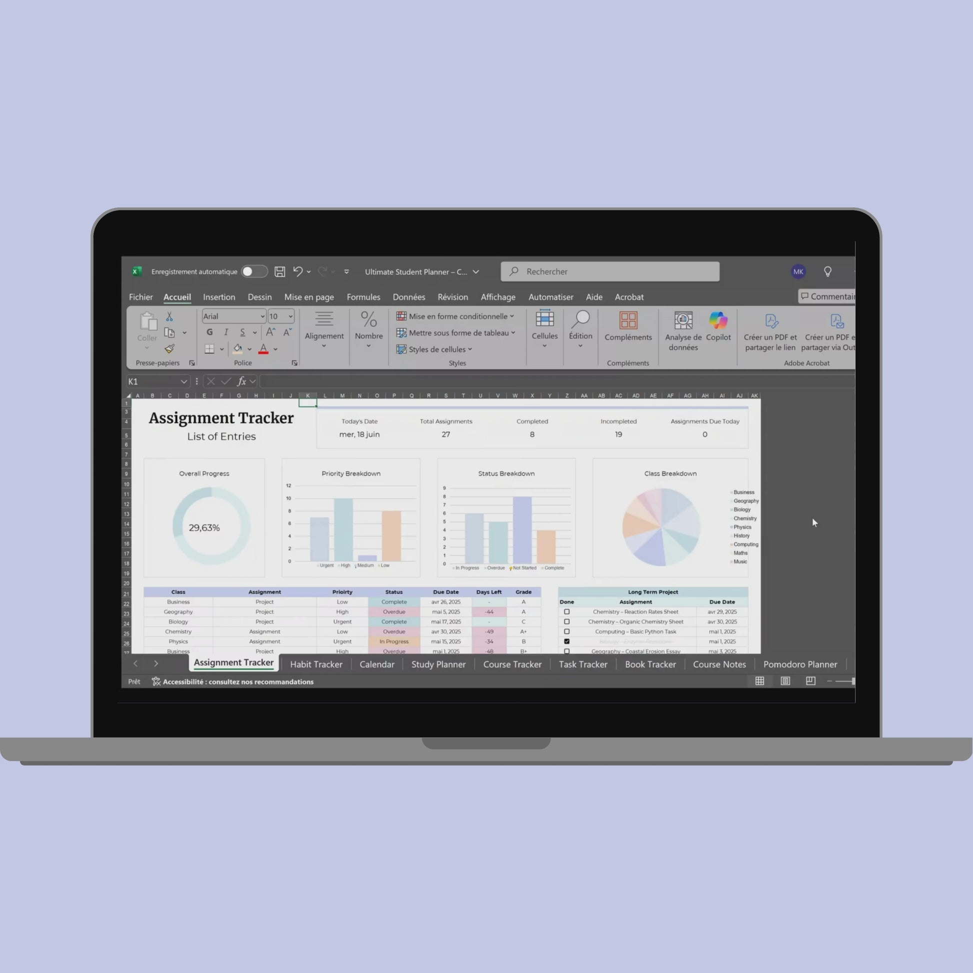 Ultimate Student Planner Spreadsheet Excel Google Sheets Assignment Tracker College Study Template University Task Planner Academic School