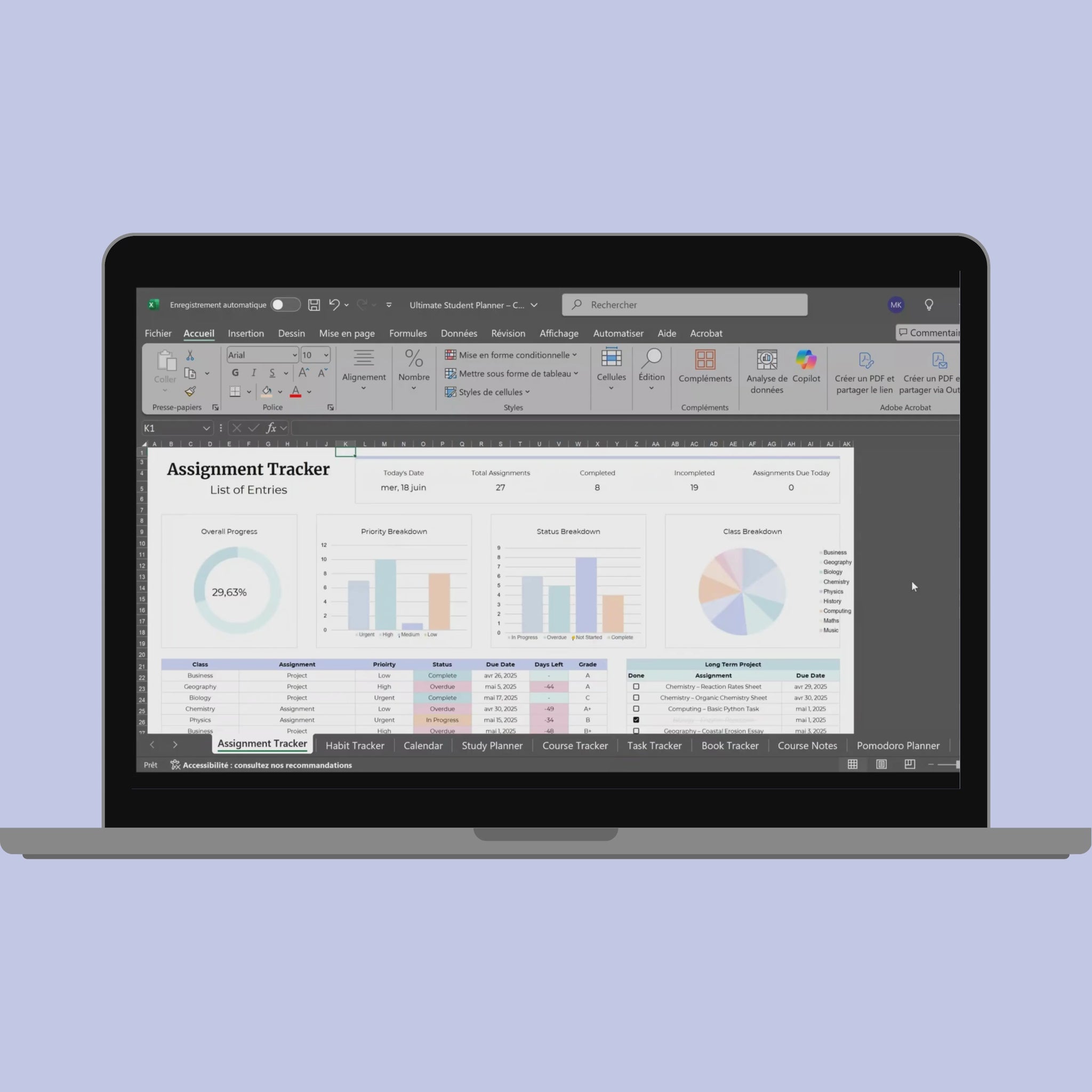 Ultimate Student Planner Spreadsheet Excel Google Sheets Assignment Tracker College Study Template University Task Planner Academic School