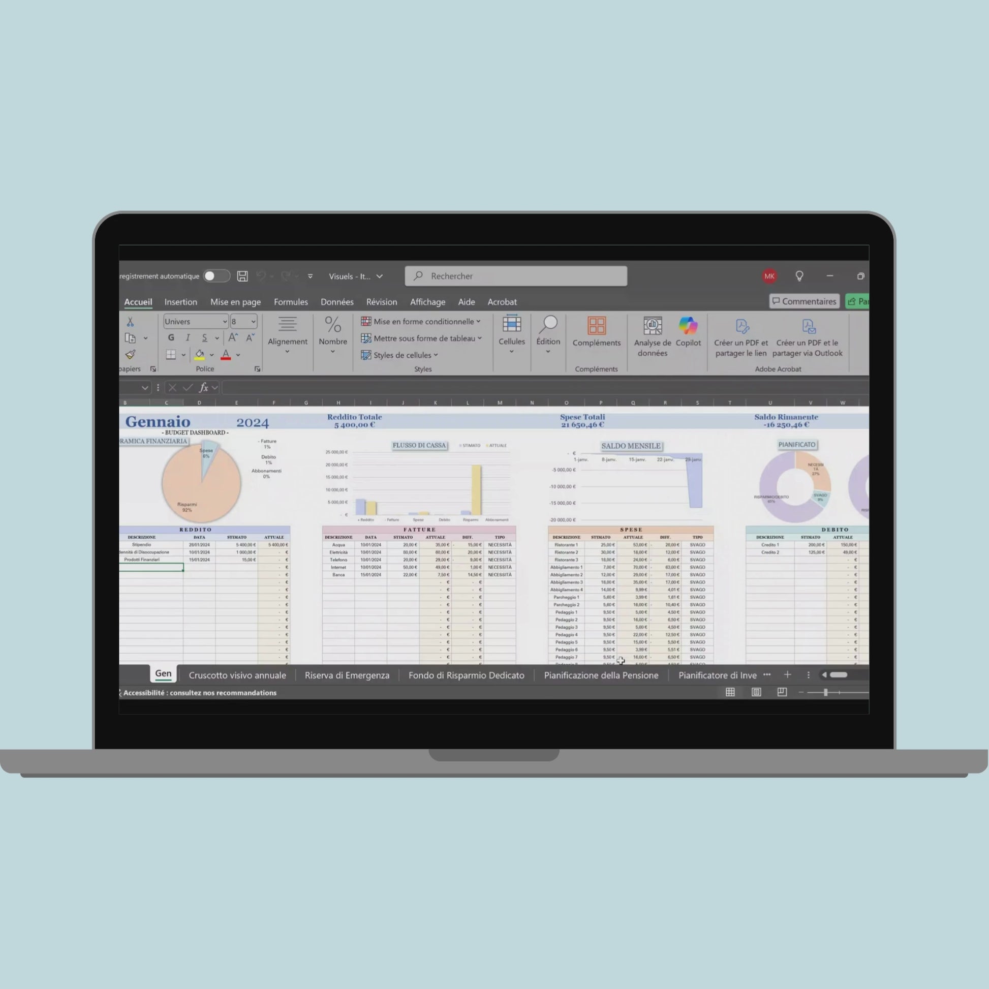 Budget mensile italiano budget annuale italiano Excel & Google Sheets Template budget Pianificatore finanze Personale Monitoraggio risparmi