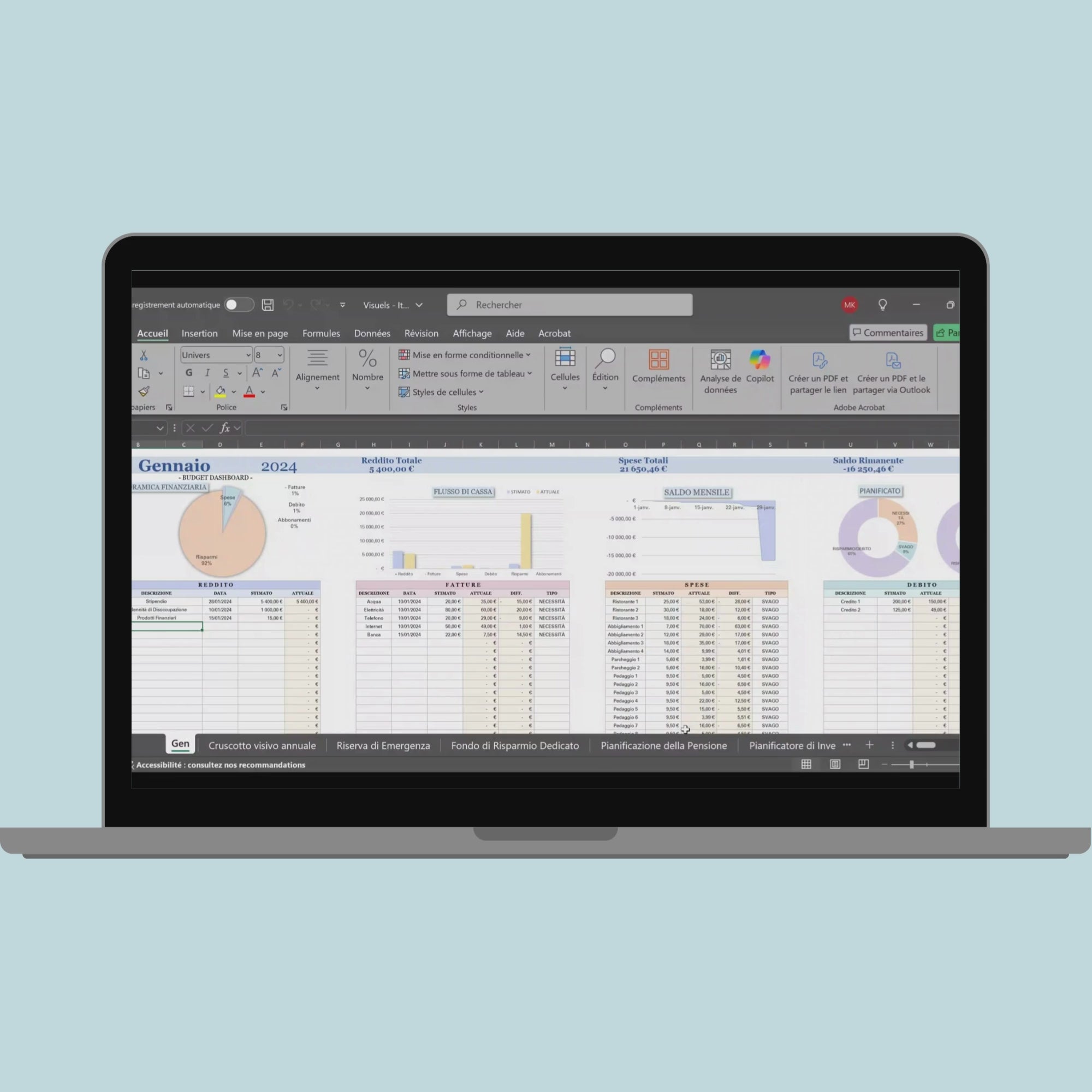 Budget mensile italiano budget annuale italiano Excel & Google Sheets Template budget Pianificatore finanze Personale Monitoraggio risparmi