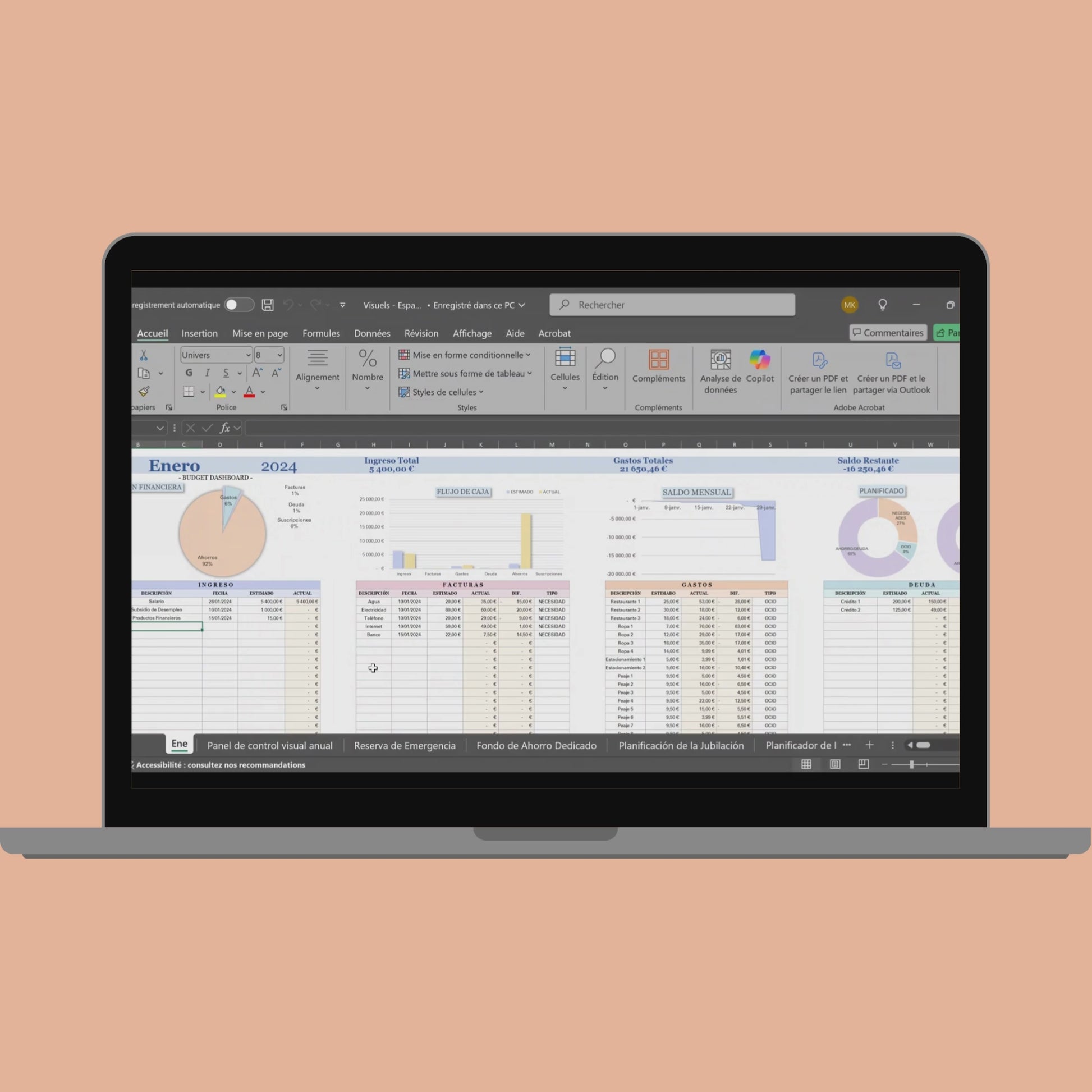 Presupuesto mensual en español Plantilla presupuesto personal anual Excel Hojas de cálculo Google planificador digital de ingresos y gastos